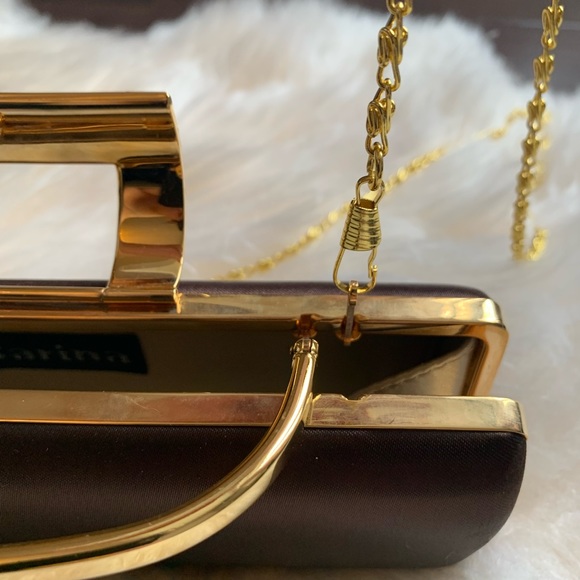 Sarina Brown Satin Clutch - Picture 3 of 10